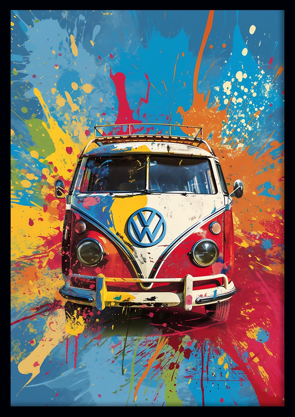 Color Splash VW Camper Van Art – Retro Bus Poster & Canvas Print – T796 – AiPrintLab
