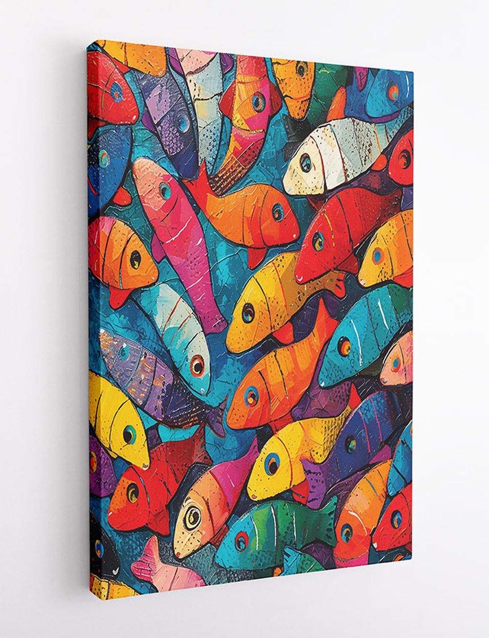 Colorful Abstract Fish School Canvas Art & Poster – T692 – AiPrintLab