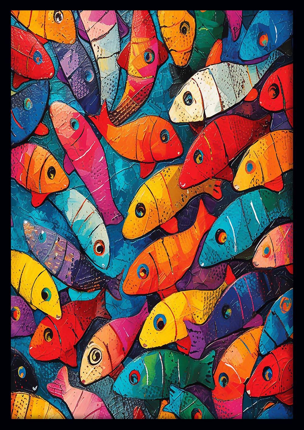 Colorful Abstract Fish School Canvas Art & Poster – T692 – AiPrintLab