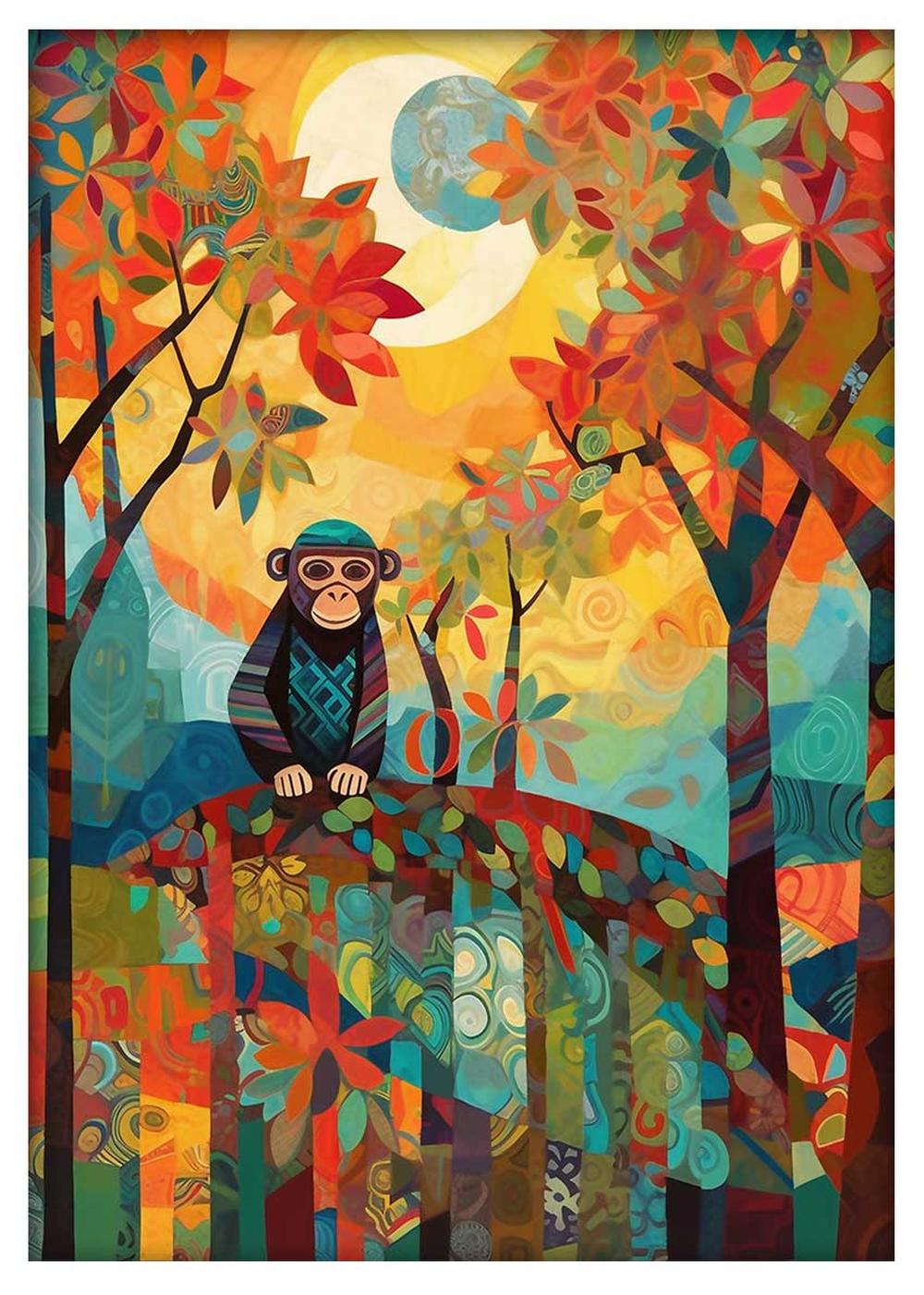 Colorful Abstract Monkey in Forest Art Print & Canvas – T746 – AiPrintLab