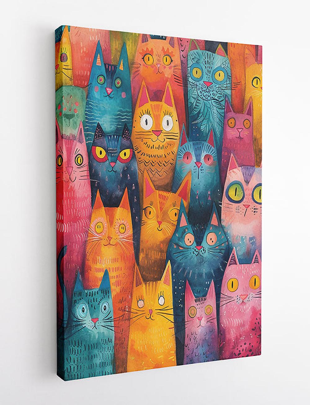 Colorful Cat Crowd – Whimsical Pop Art Cat Canvas & Poster – T829 – AiPrintLab