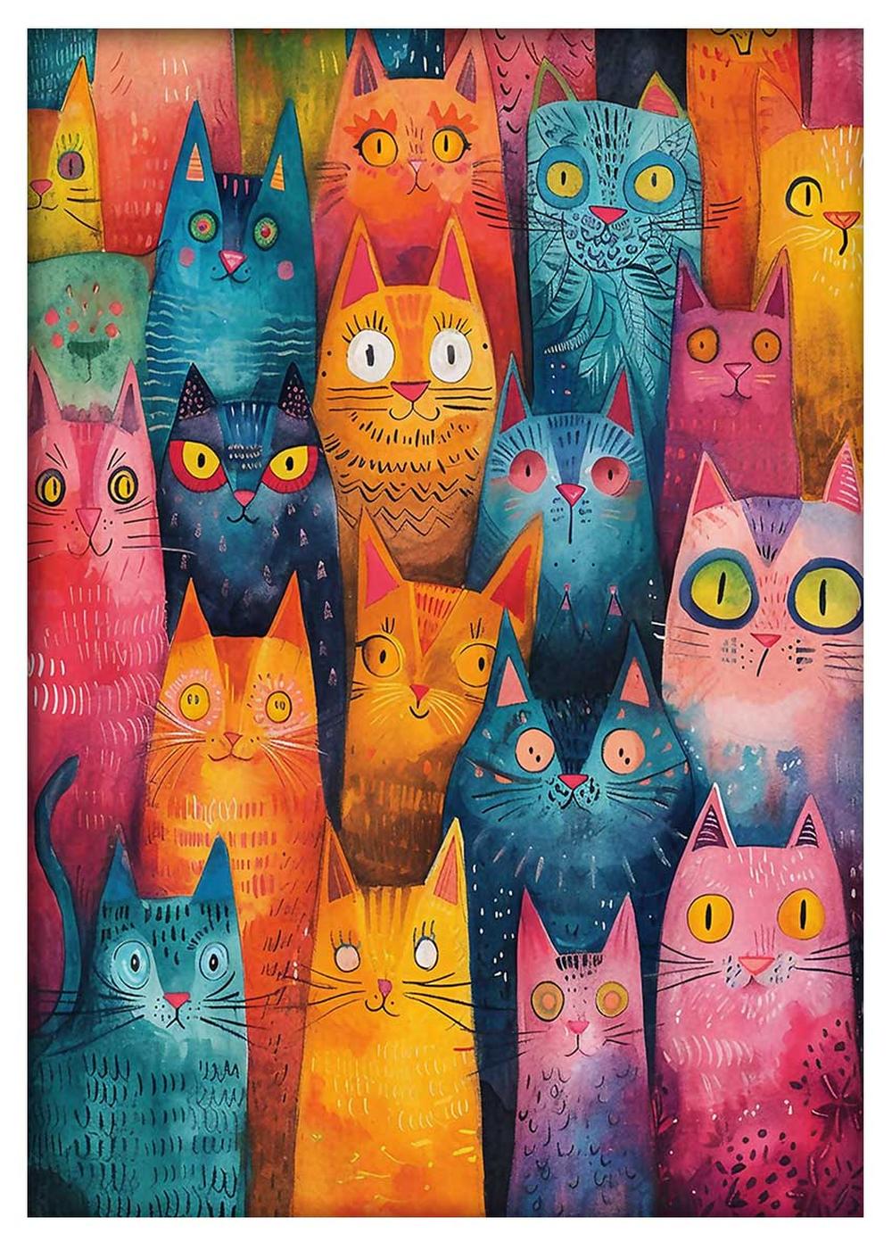 Colorful Cat Crowd – Whimsical Pop Art Cat Canvas & Poster – T829 – AiPrintLab