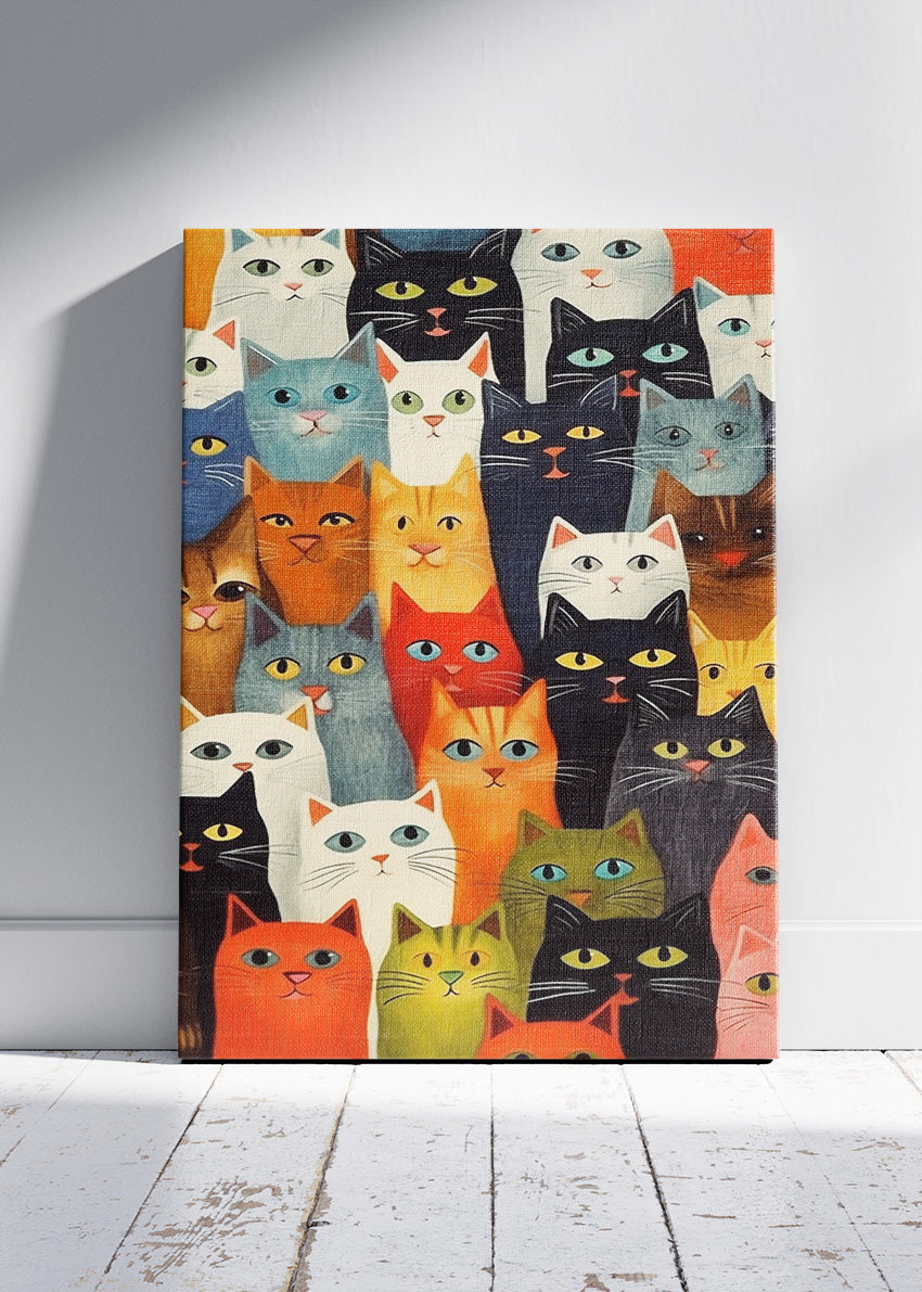 Colorful Cats Wall Art Print & Canvas – Playful Modern Cat Illustration