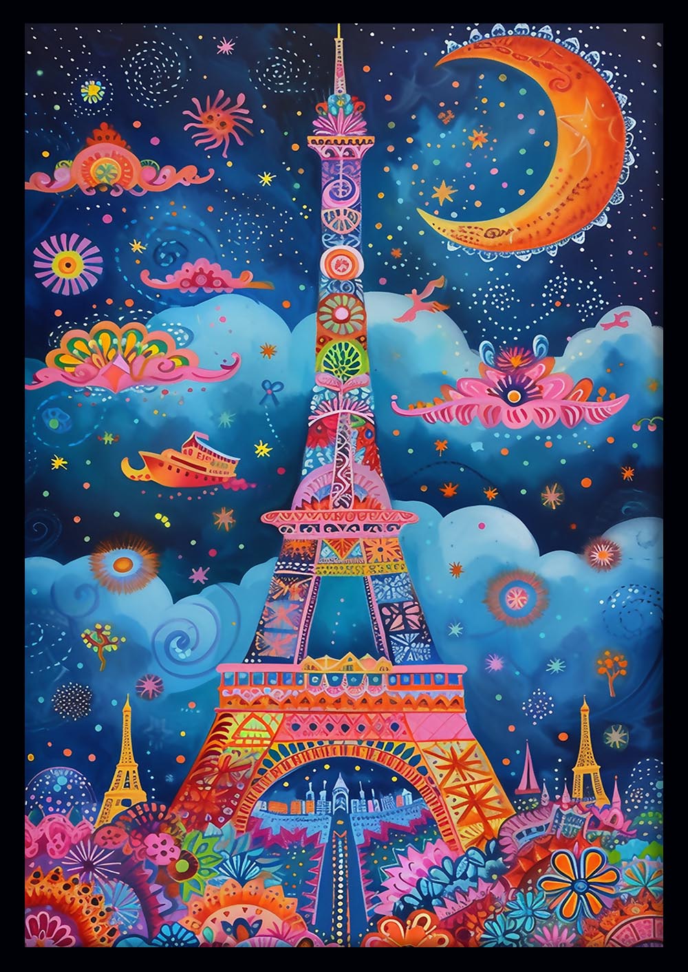 Colorful Eiffel Tower Fantasy Art – Dreamy Paris Canvas & Poster – T856 – AiPrintLab