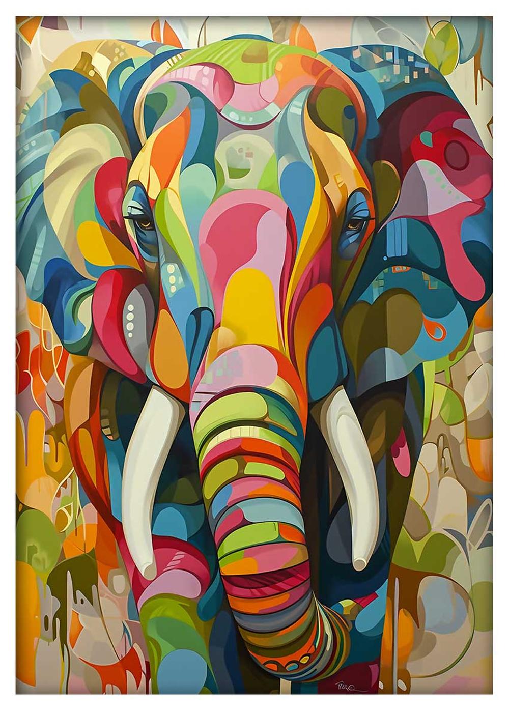 Colorful Elephant Expression – Abstract Jungle Animal Canvas Wall Art – T860 – AiPrintLab