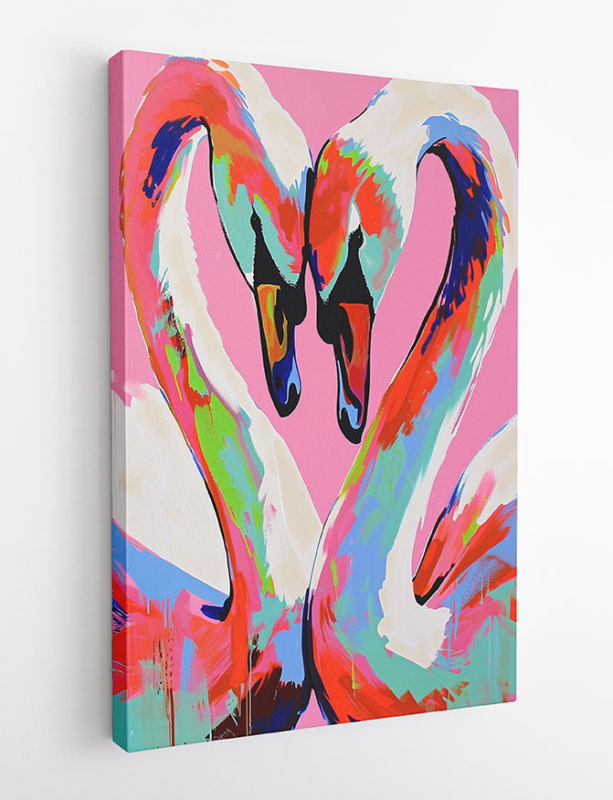 Colorful Flamingo Love – Modern Pop Art Canvas Wall Print – T962 – AiPrintLab