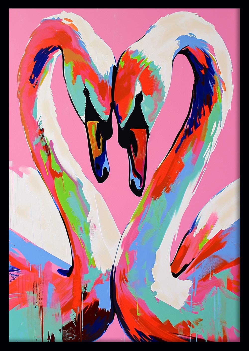 Colorful Flamingo Love – Modern Pop Art Canvas Wall Print – T962 – AiPrintLab