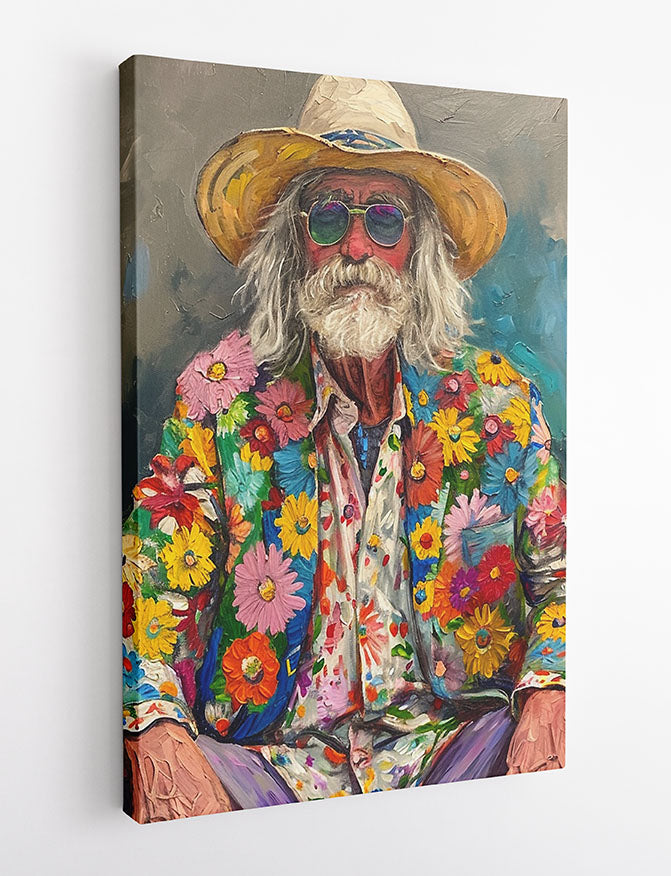 Colorful Flower Jacket Grandpa – Eccentric Portrait Canvas & Poster Wall Art – T1305 – AiPrintLab