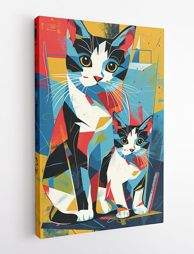 Colorful Geometric Cats – Modern Pop Art Canvas & Poster Wall Decor – T1064 – AiPrintLab