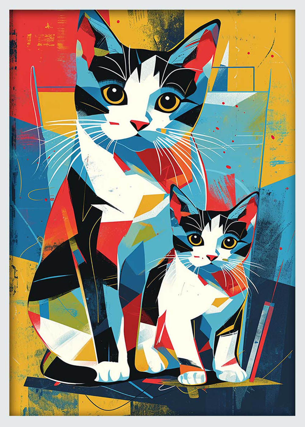 Colorful Geometric Cats – Modern Pop Art Canvas & Poster Wall Decor – T1064 – AiPrintLab