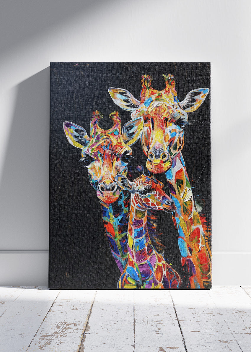 Colorful Giraffe Family Canvas Print & Poster – Modern Wildlife Art