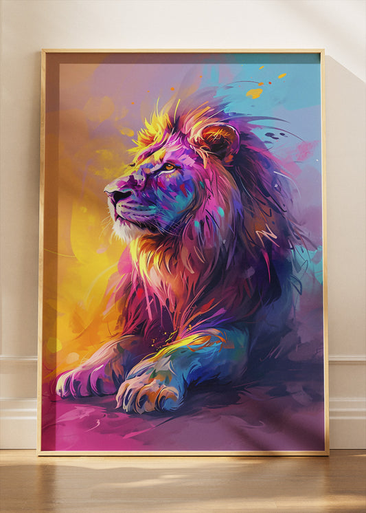 Colorful Lion Wall Art Print & Canvas – Vibrant Modern King of the Jungle Artwork