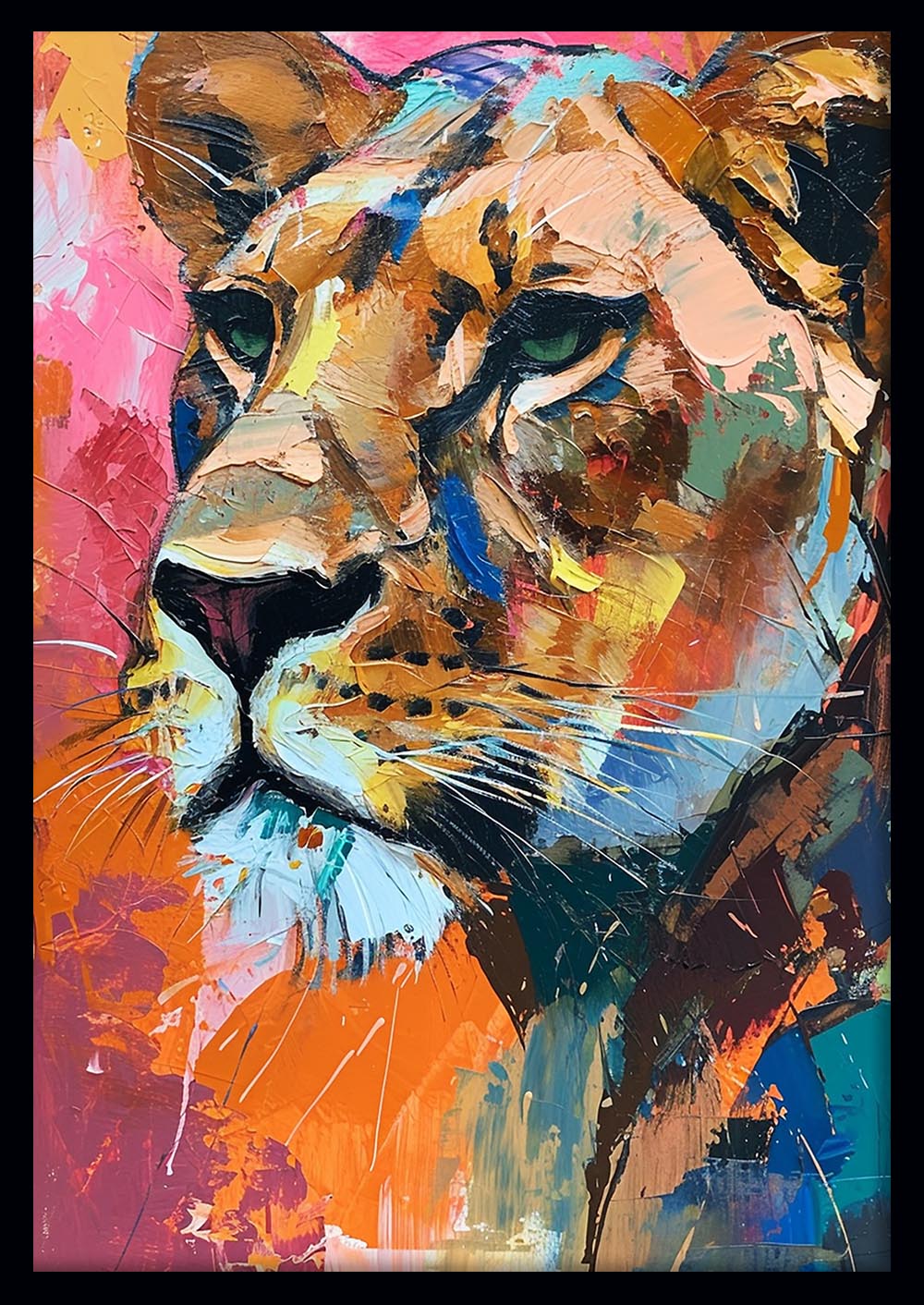 Colorful Lioness Portrait – Bold Abstract Animal Canvas & Poster Wall Art – T1265 – AiPrintLab