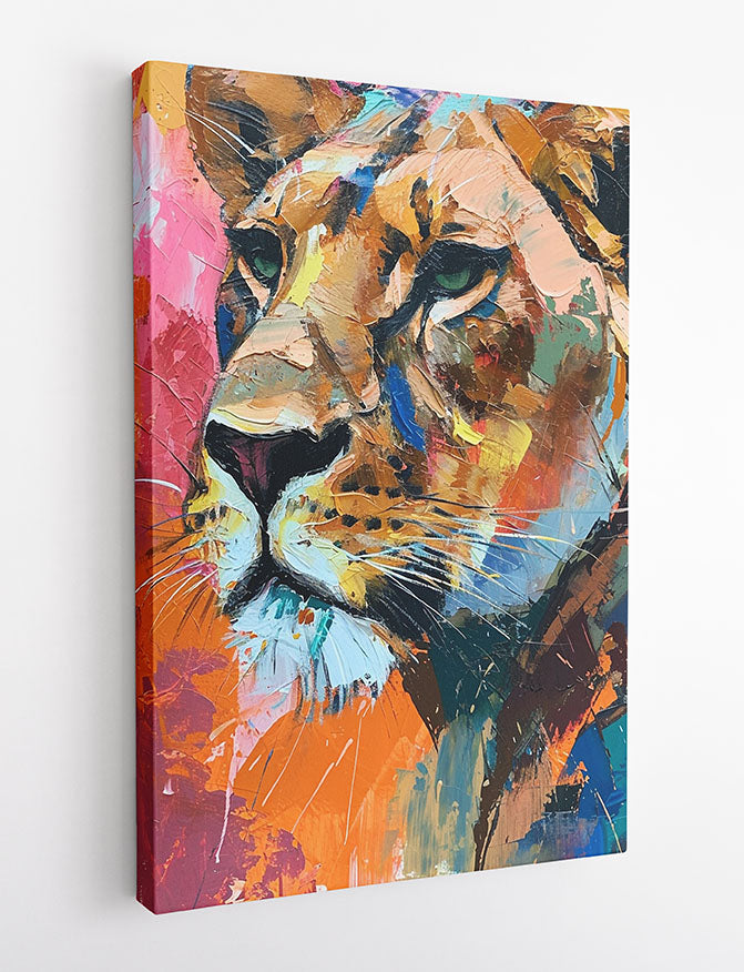 Colorful Lioness Portrait – Bold Abstract Animal Canvas & Poster Wall Art – T1265 – AiPrintLab