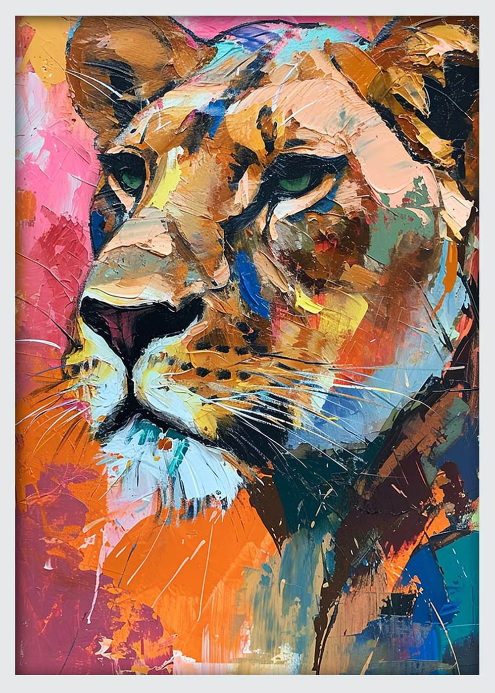 Colorful Lioness Portrait – Bold Abstract Animal Canvas & Poster Wall Art – T1265 – AiPrintLab