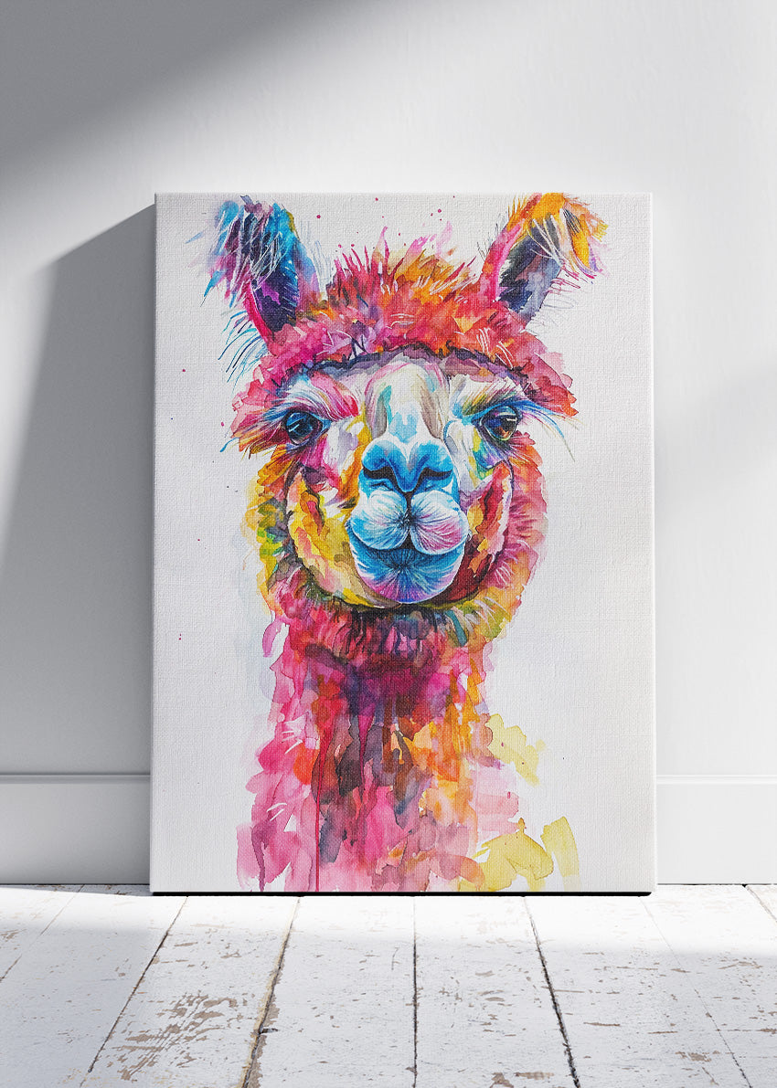 Colorful Llama Wall Art Print & Canvas – Vibrant Watercolor Animal Artwork