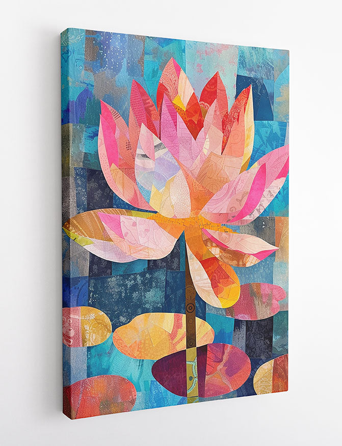 Colorful Lotus Flower Collage Art – Modern Floral Canvas Wall Art & Poster Print – T1195 – AiPrintLab