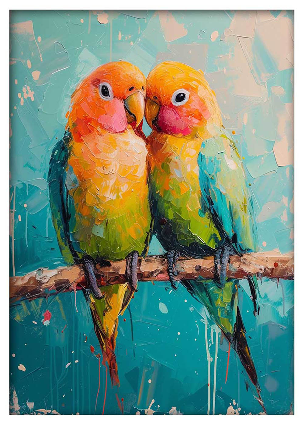 Colorful Lovebirds – Romantic Tropical Bird Canvas Wall Art – T948 – AiPrintLab