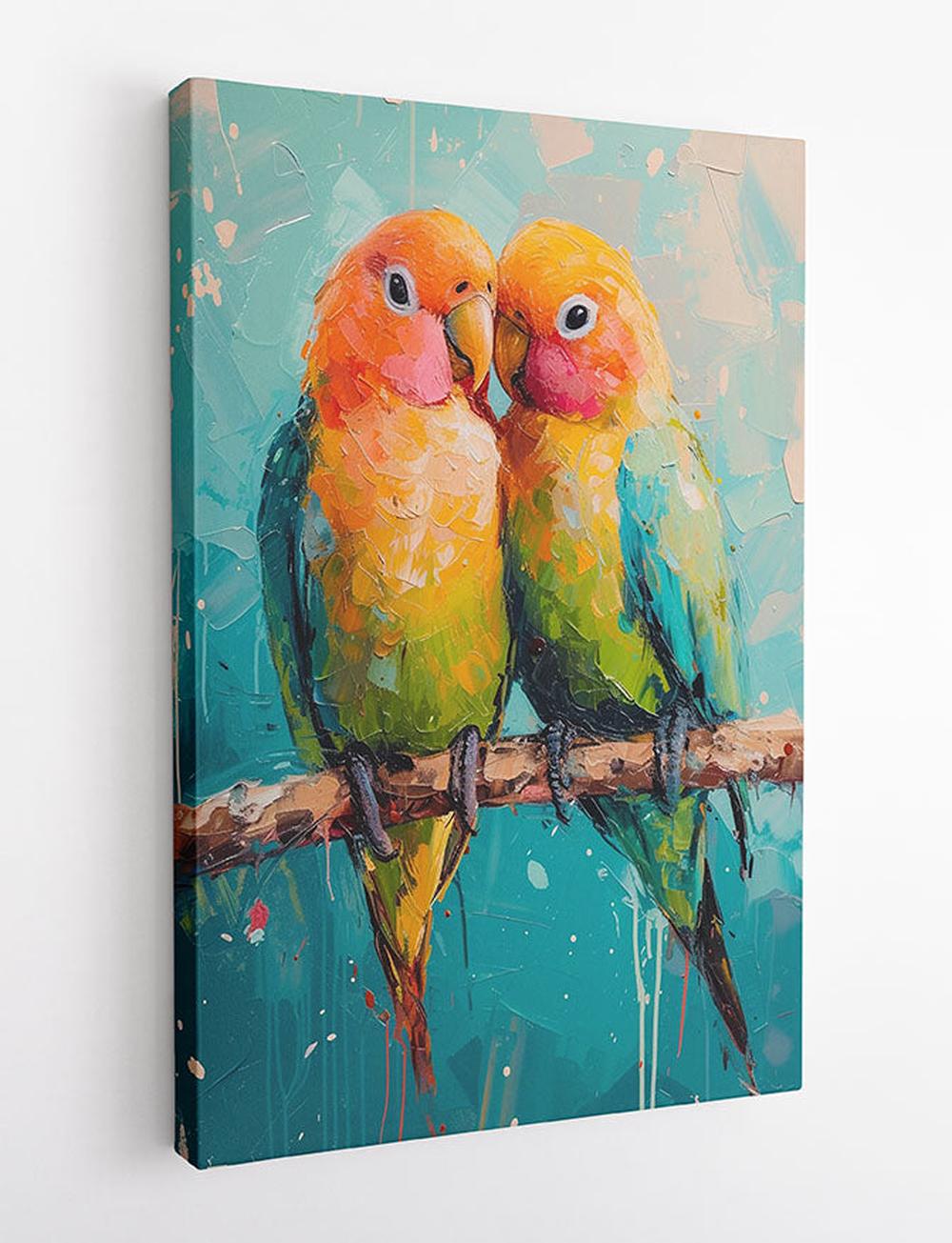 Colorful Lovebirds – Romantic Tropical Bird Canvas Wall Art – T948 – AiPrintLab