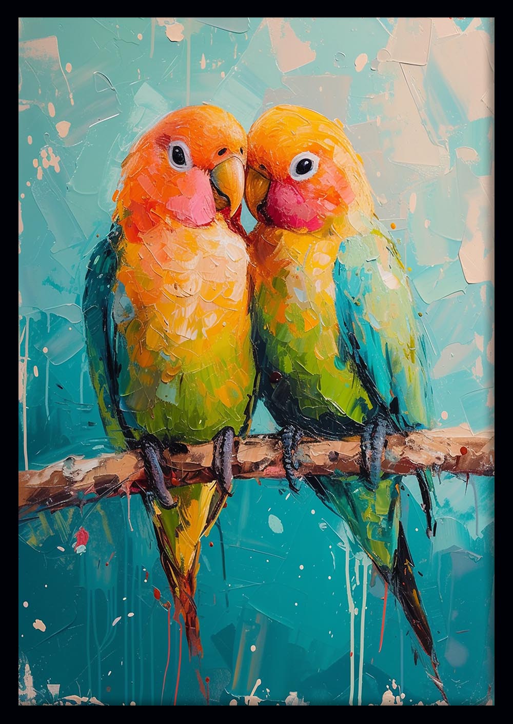 Colorful Lovebirds – Romantic Tropical Bird Canvas Wall Art – T948 – AiPrintLab