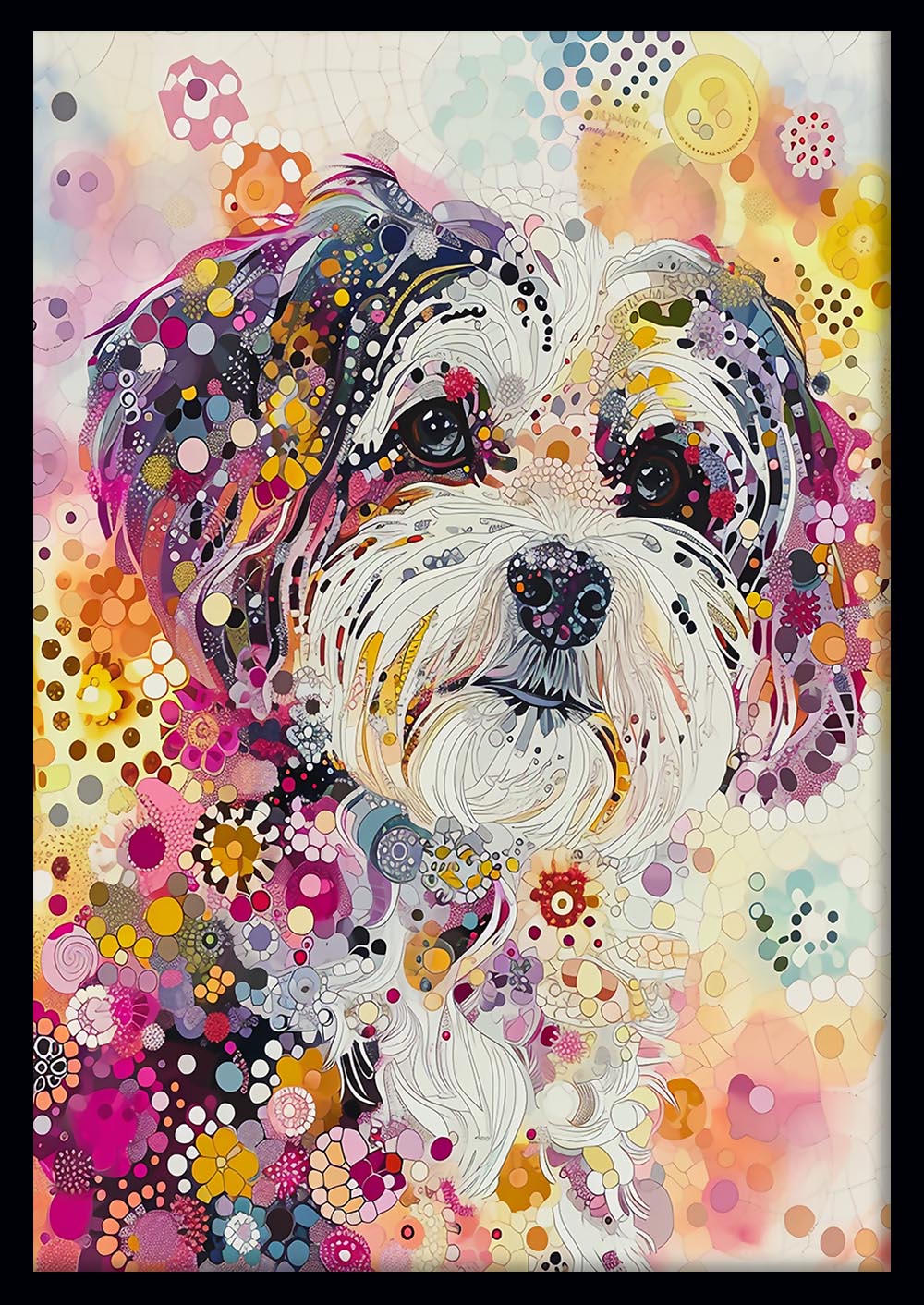 Colorful Mosaic Dog Canvas Art Print, Playful Pet Poster Wall Decor – T894 – AiPrintLab