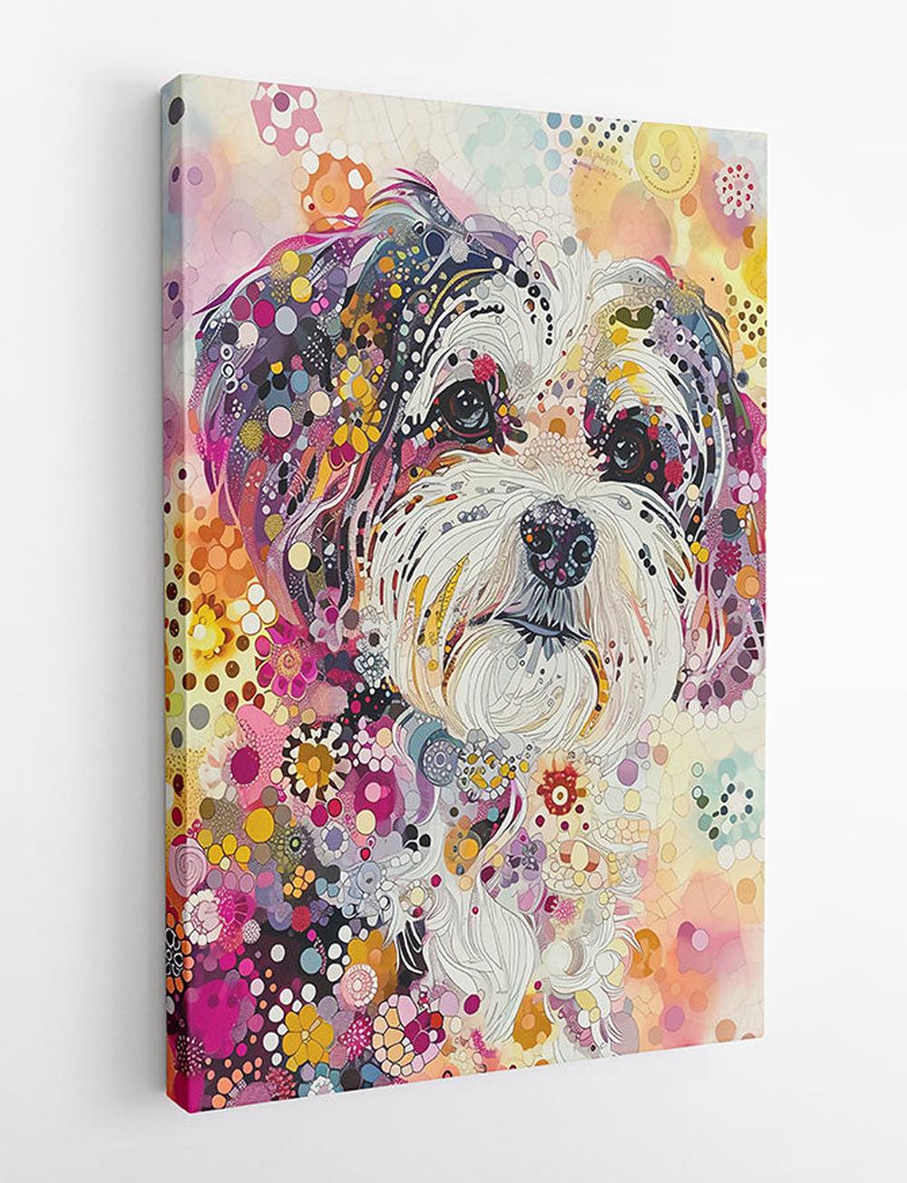 Colorful Mosaic Dog Canvas Art Print, Playful Pet Poster Wall Decor – T894 – AiPrintLab