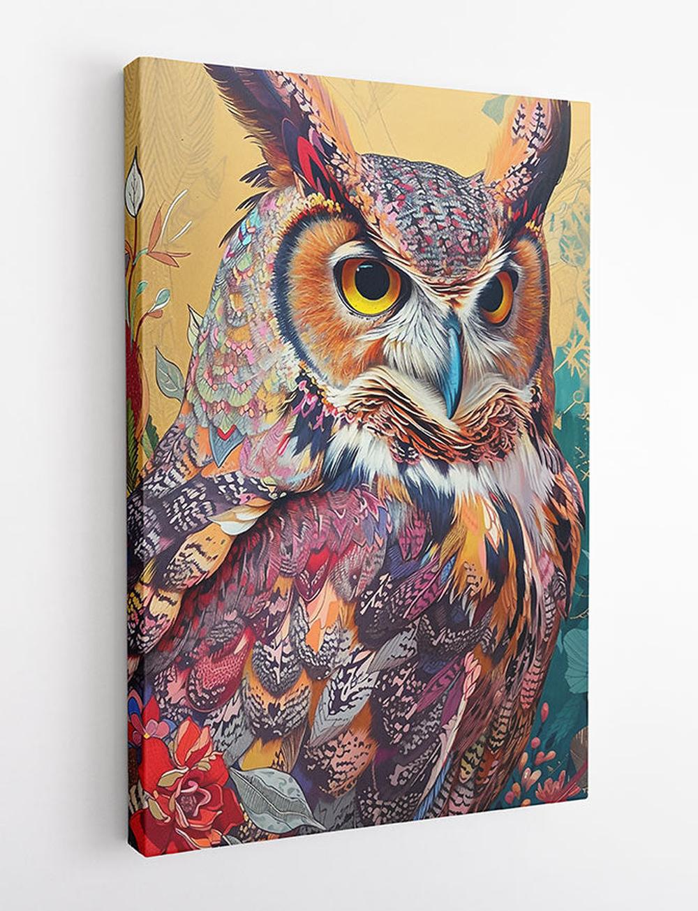 Colorful Owl Wisdom – Vibrant Forest Canvas & Poster Art – T824 – AiPrintLab