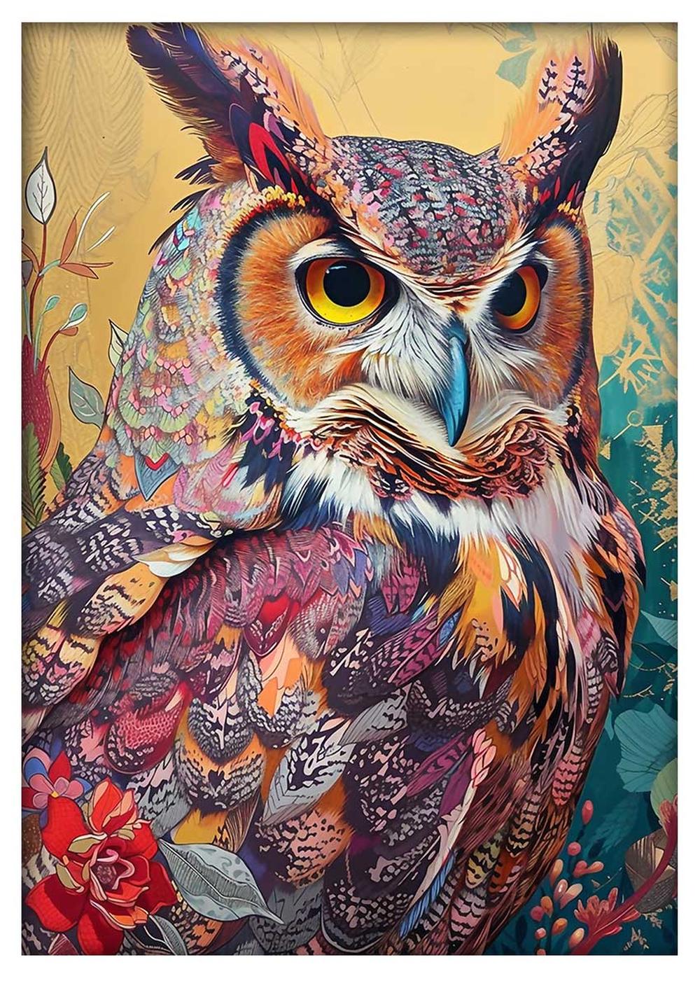 Colorful Owl Wisdom – Vibrant Forest Canvas & Poster Art – T824 – AiPrintLab