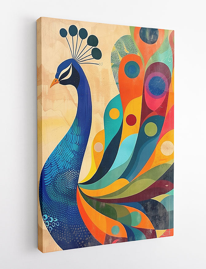 Colorful Peacock Illustration – Vibrant Modern Bird Canvas & Poster Wall Art – T1262 – AiPrintLab