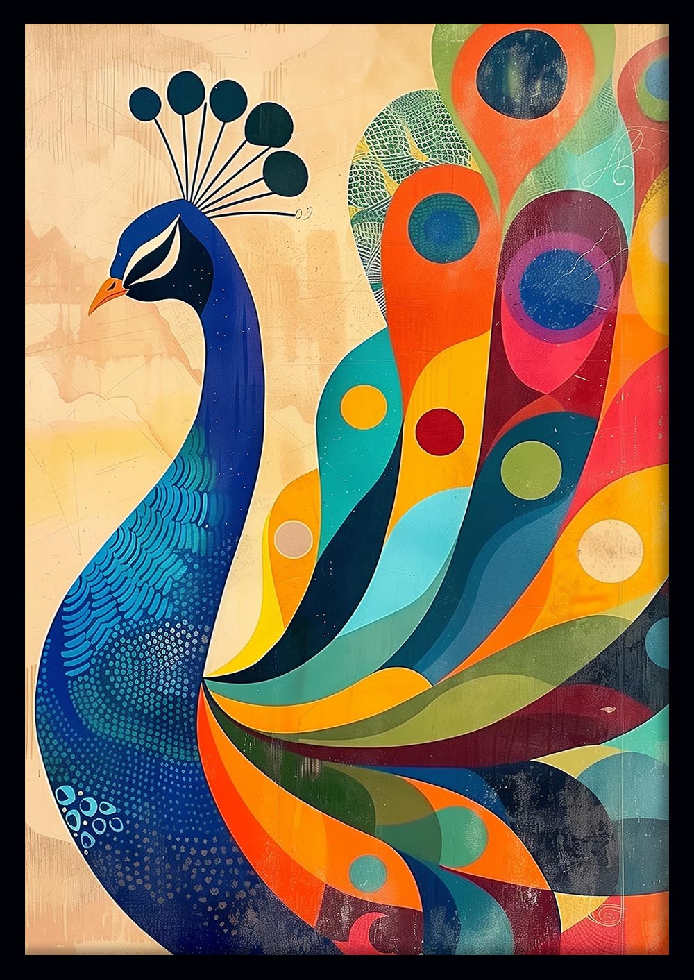 Colorful Peacock Illustration – Vibrant Modern Bird Canvas & Poster Wall Art – T1262 – AiPrintLab