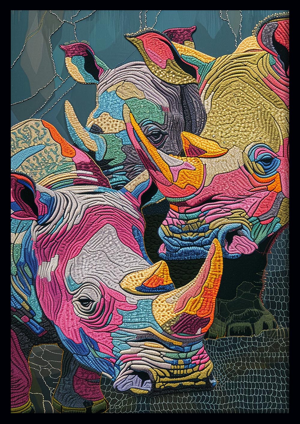 Colorful Rhino Herd – Abstract Safari Animal Canvas & Poster Art – T1247 – AiPrintLab