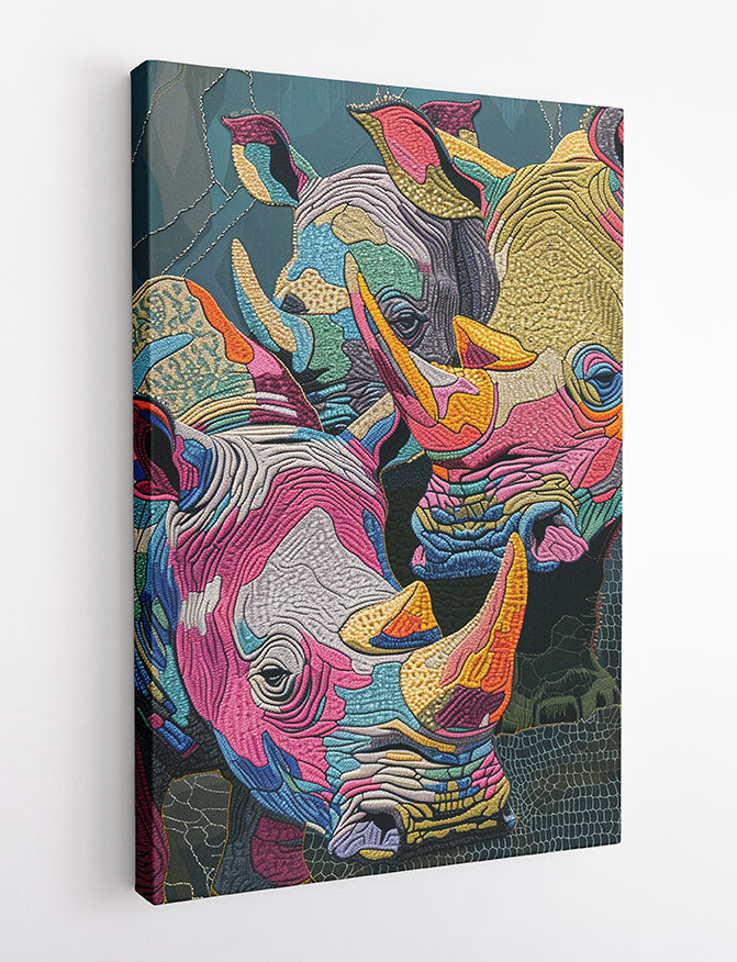 Colorful Rhino Herd – Abstract Safari Animal Canvas & Poster Art – T1247 – AiPrintLab