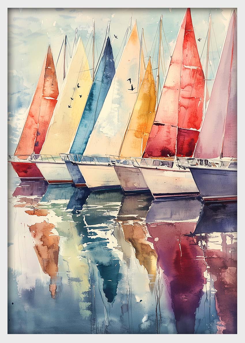 Colorful Sailboats Canvas Print & Poster – Watercolor Wall Art – T1408 –