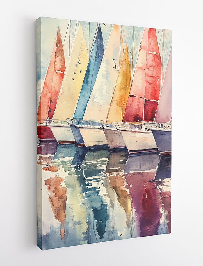 Colorful Sailboats Canvas Print & Poster – Watercolor Wall Art – T1408 –