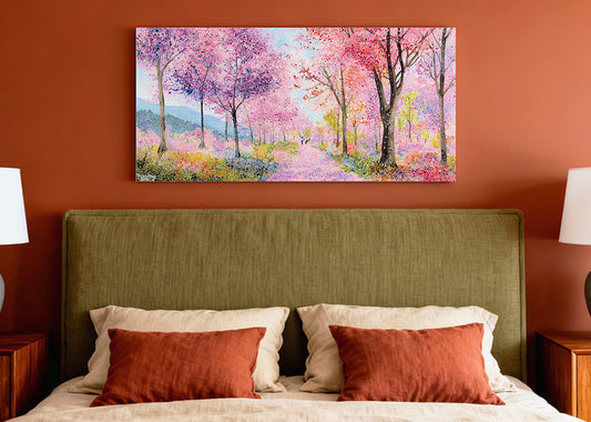 Colorful Spring Blossom Forest Canvas Wall Art – Pink Landscape Painting – Single & 3 Panel Canvas – AI PRINT LAB