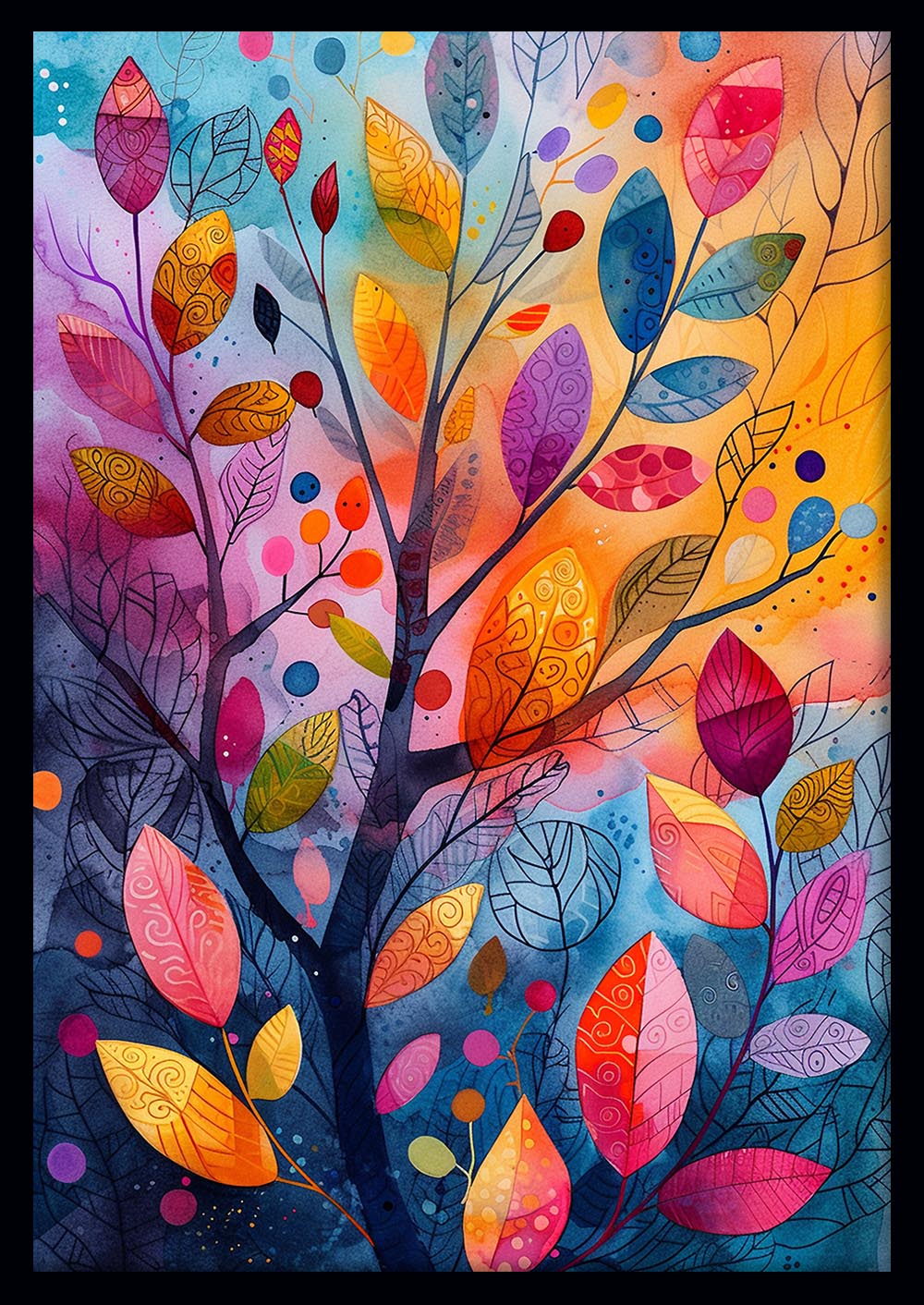 Colorful Tree of Life – Abstract Watercolor Canvas Wall Art – T959 – AiPrintLab