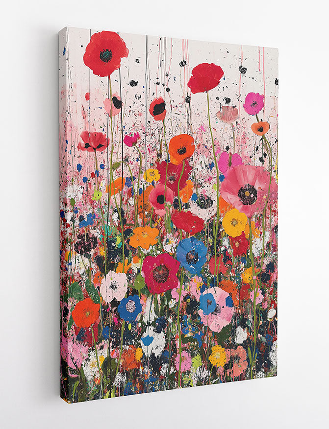 Colorful Wildflower Field – Abstract Floral Canvas Wall Art Print – T971 – AiPrintLab