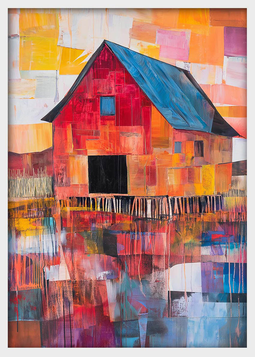 Colorful Barn Canvas Wall Art & Poster Print | Abstract Rural Landscape Painting – T1361 – Aiprintlab