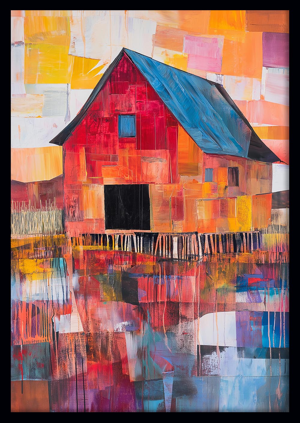 Colorful Barn Canvas Wall Art & Poster Print | Abstract Rural Landscape Painting – T1361 – Aiprintlab 1