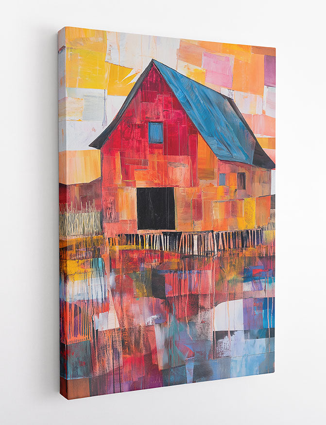 Colorful Barn Canvas Wall Art & Poster Print | Abstract Rural Landscape Painting – T1361 – Aiprintlab 2