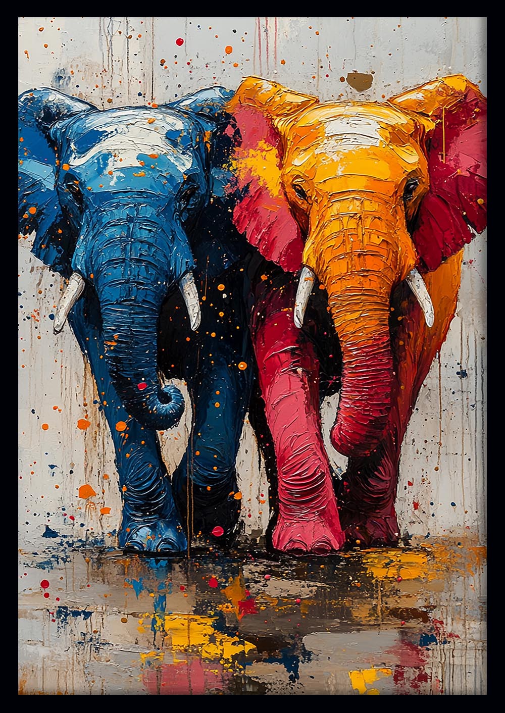 Colorful Elephant Duo Canvas Wall Art & Poster Print | Vibrant Animal Expressionist Painting – T1332 – Aiprintlab 1