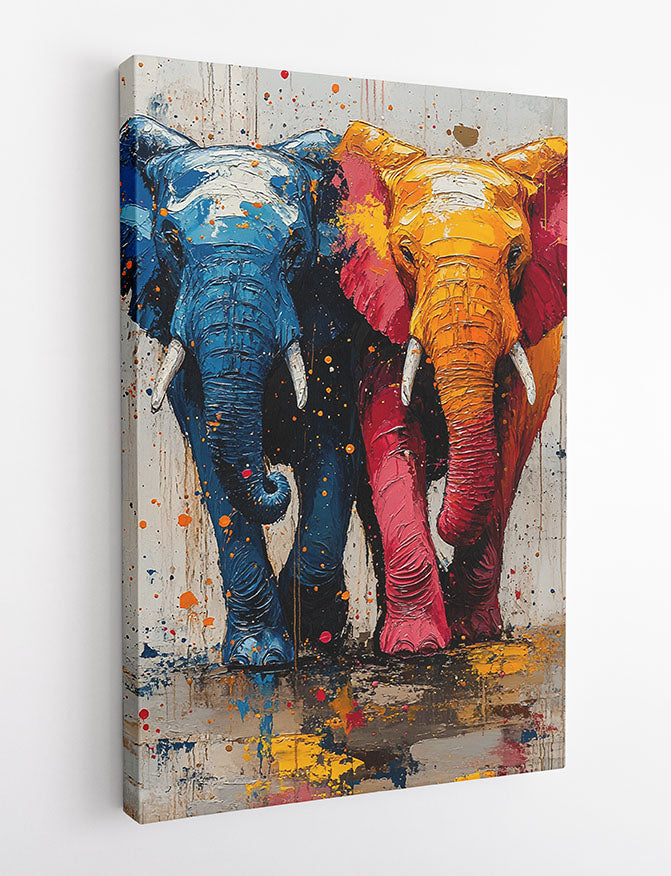 Colorful Elephant Duo Canvas Wall Art & Poster Print | Vibrant Animal Expressionist Painting – T1332 – Aiprintlab 2