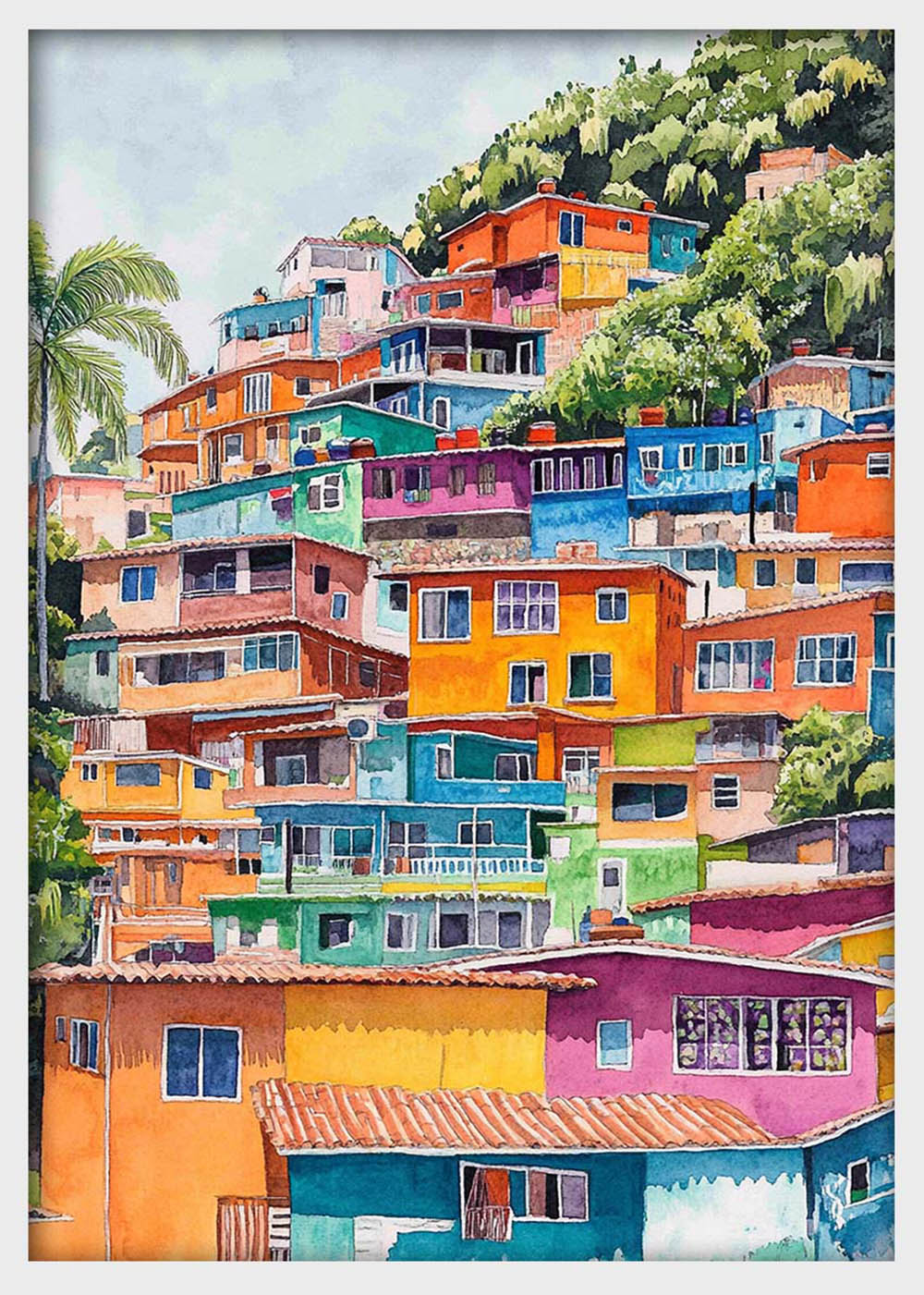 Colorful Hillside Houses Canvas Wall Art & Poster Print | Vibrant Favela-Inspired Architecture – T1321 – AiPrintlab