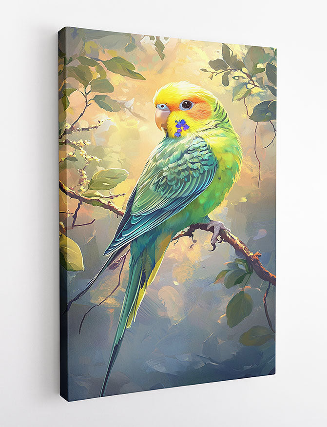 Colorful Parakeet Canvas Wall Art & Poster Print | Vibrant Bird on Branch Painting – T1362 – Aiprintlab 2