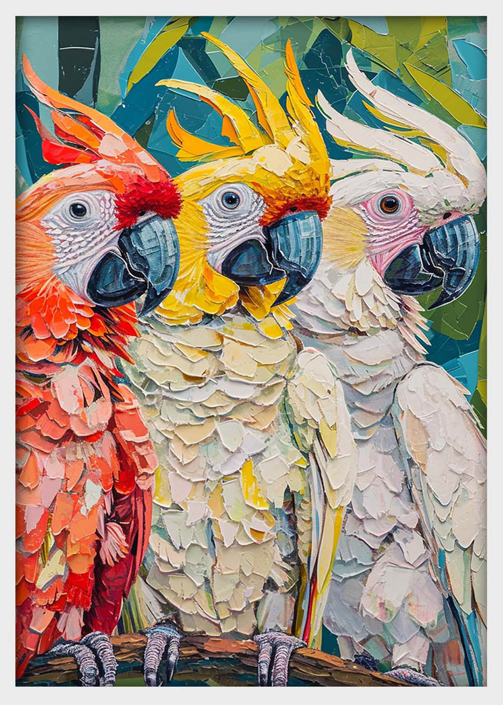 Colorful Parrots Canvas Wall Art & Poster Print | Tropical Bird Mosaic Painting – T1348 – Aiprintlab