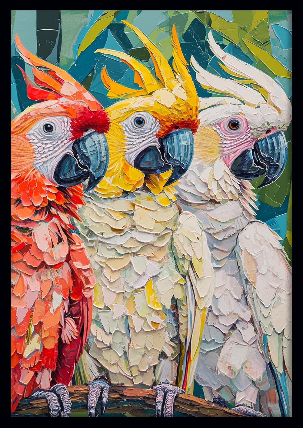 Colorful Parrots Canvas Wall Art & Poster Print | Tropical Bird Mosaic Painting – T1348 – Aiprintlab 1