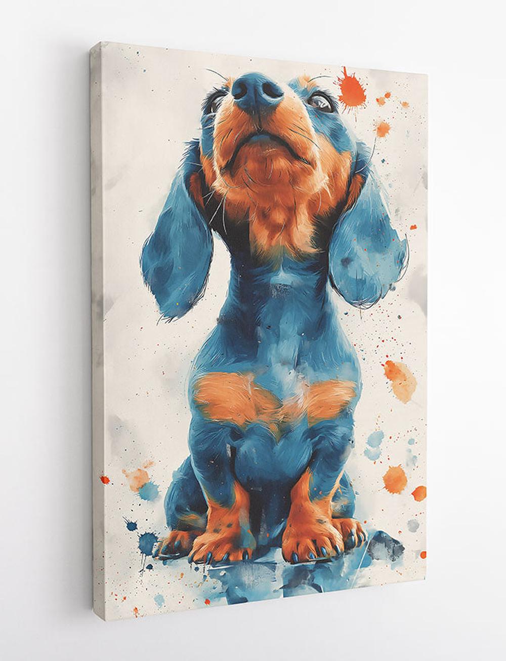 Confident Blue Dachshund Pop Art – Colorful Dog Canvas & Poster Wall Art – T911 – AiPrintLab