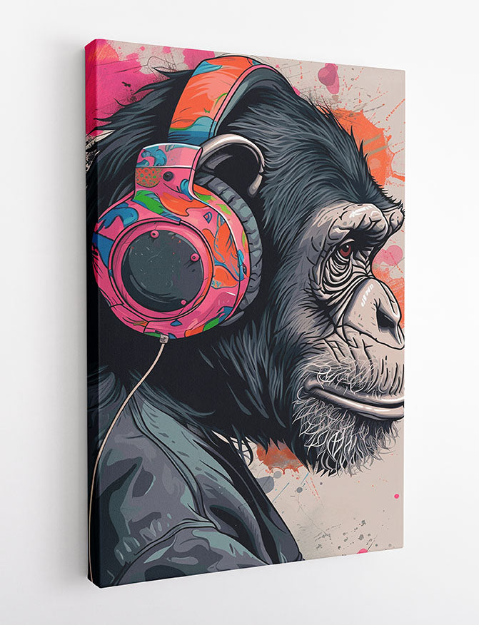Cool Chimp with Headphones – Urban Street Art Canvas & Poster Print – T1052 – AiPrintLab