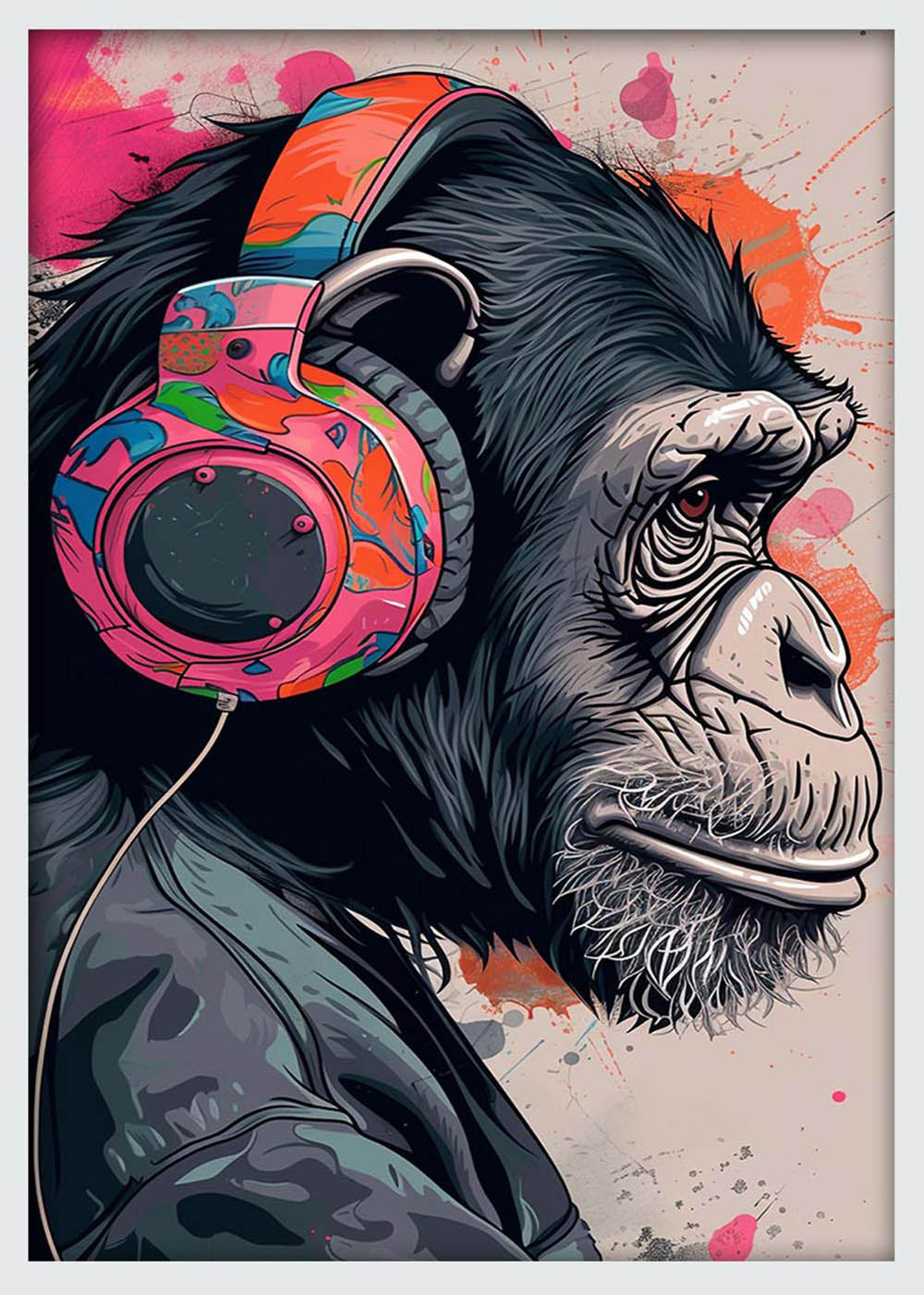 Cool Chimp with Headphones – Urban Street Art Canvas & Poster Print – T1052 – AiPrintLab