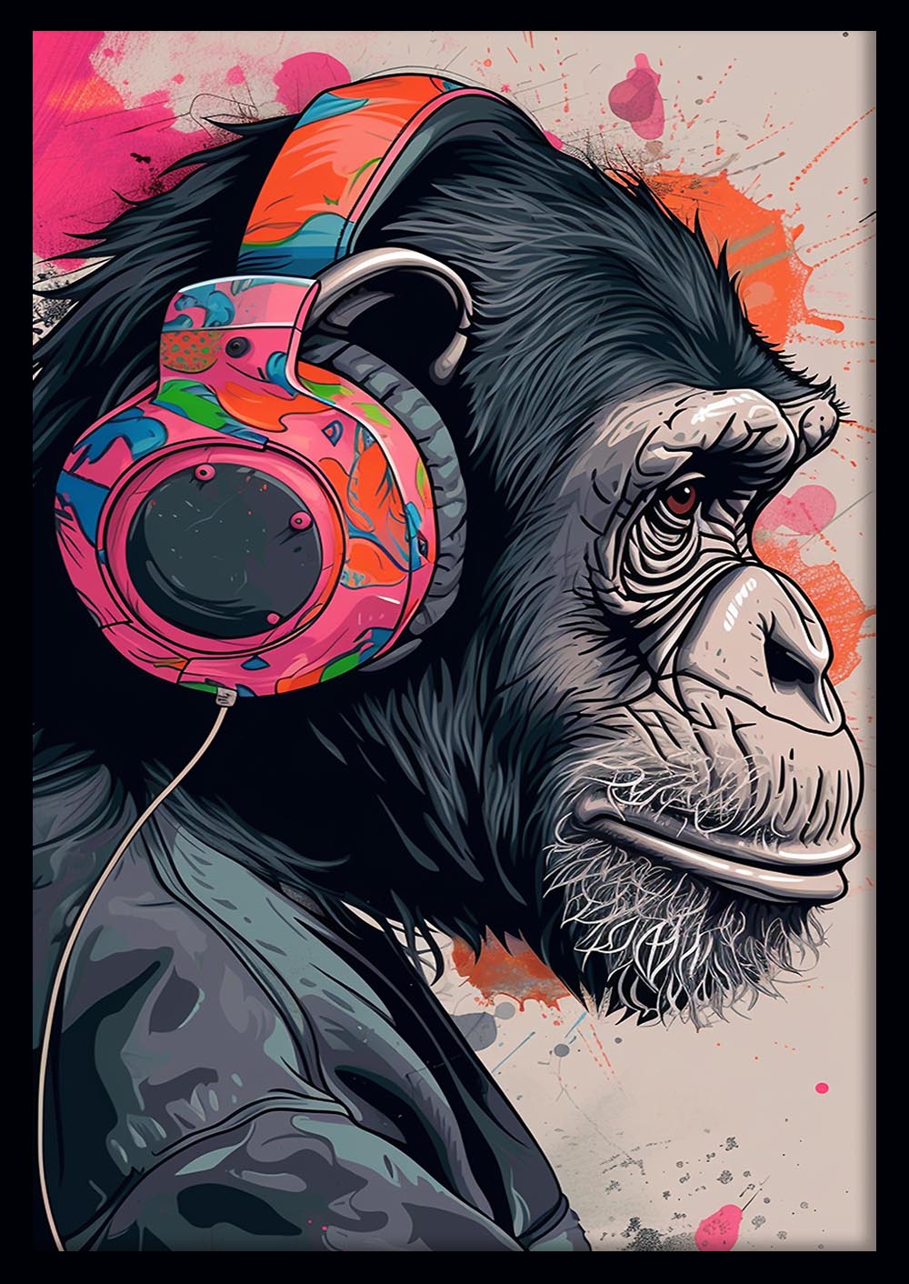 Cool Chimp with Headphones – Urban Street Art Canvas & Poster Print – T1052 – AiPrintLab